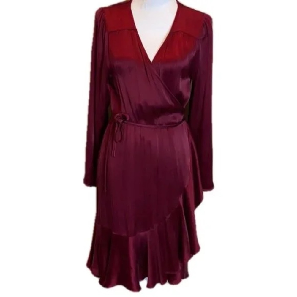 Chloe Oliver Wrap Dress Cranberry Ruffle Hem Size Small New